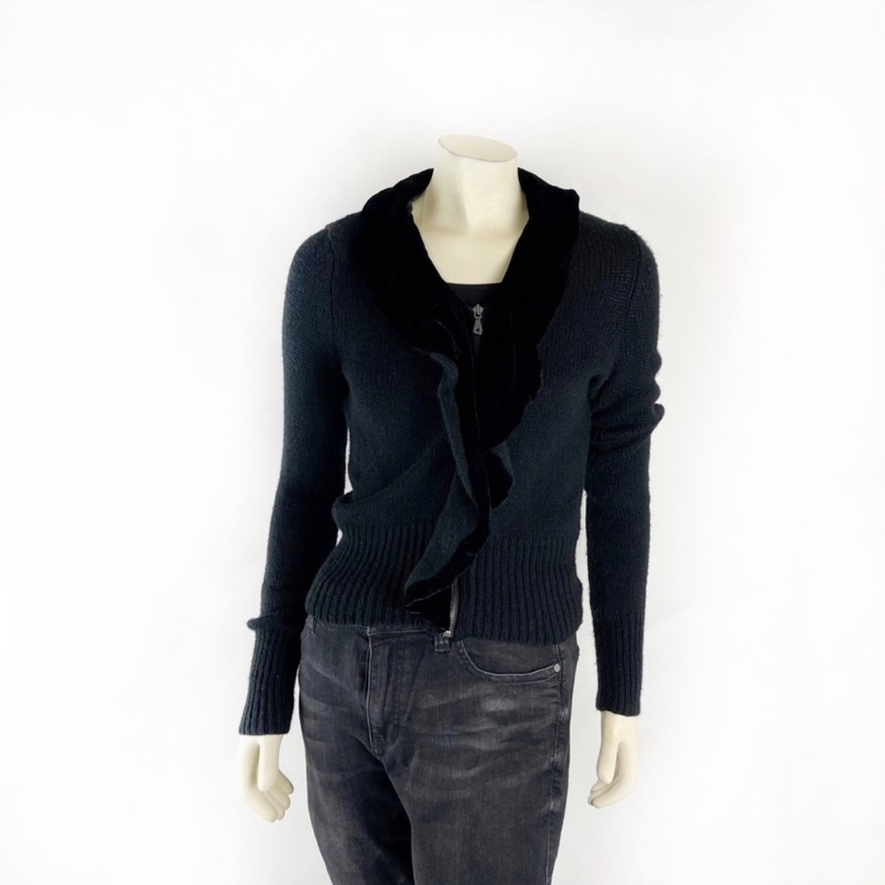 Magaschoni knitted wool black ruffled sweater size XS